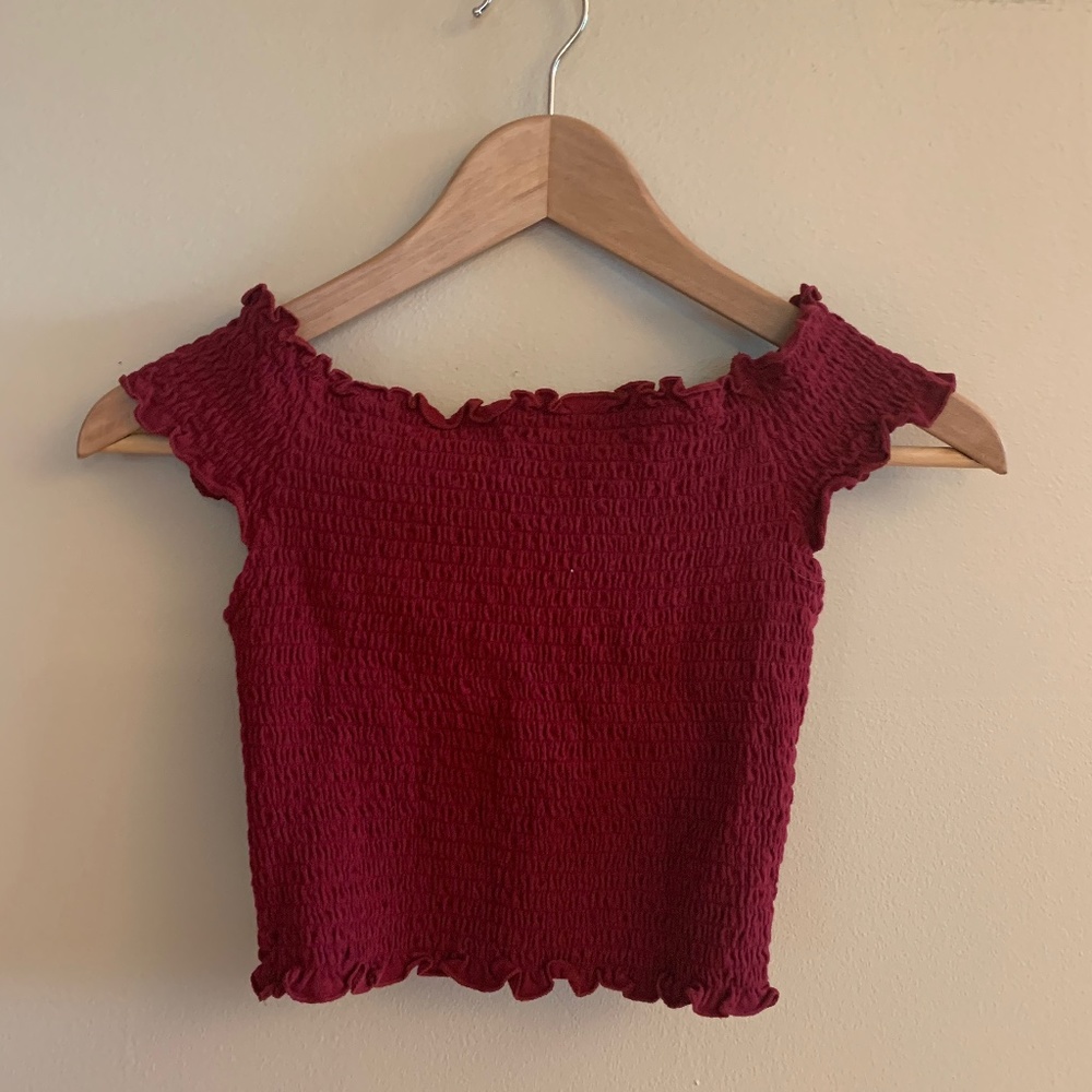 Maroon Crop Top with frilled edges